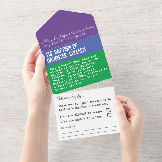 Carte d'invitation tout-en-un pour baptême (Déchirure)