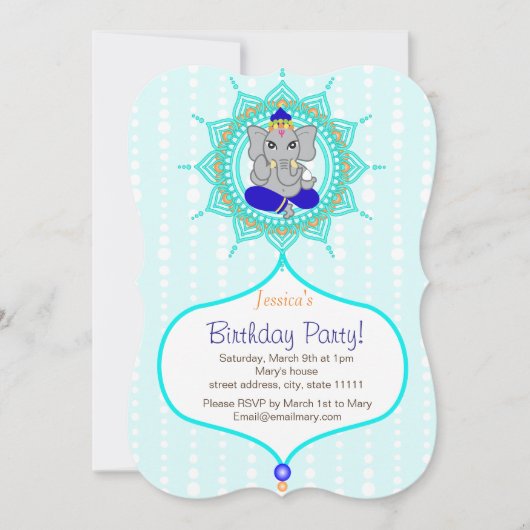 Carte d'invitation Turquoise Ganesh Anniversaire 5 (Devant)