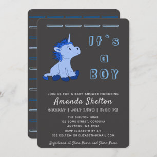 Carte d'invitation Unicorn Blue Baby Boy Shower
