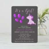 Carte d'invitation Unicorn rose bébé fille douche (Debout devant)