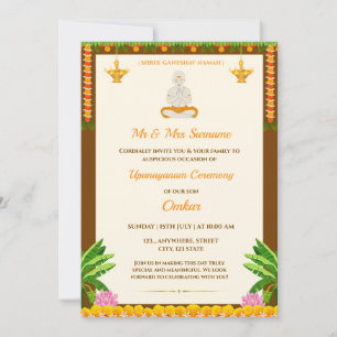 Carte d'invitation Upanayanm, cérémonie du filetag