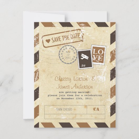 Carte d'invitation vintage par avion (Devant)