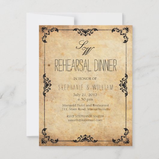 Carte d'invitation vintage pour le dîner de répéti (Devant)