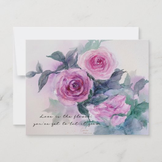 Carte d'invitation vintage Rose Fleurs d'aquarelle (Devant)