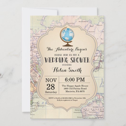 Carte d'invitation Wedding shower d'aventure Voyag (Devant)