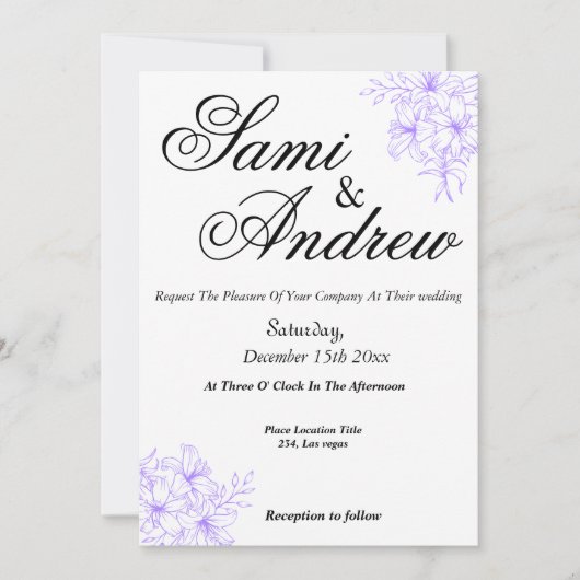 Carte d'invitations à un mariage floral (Devant)