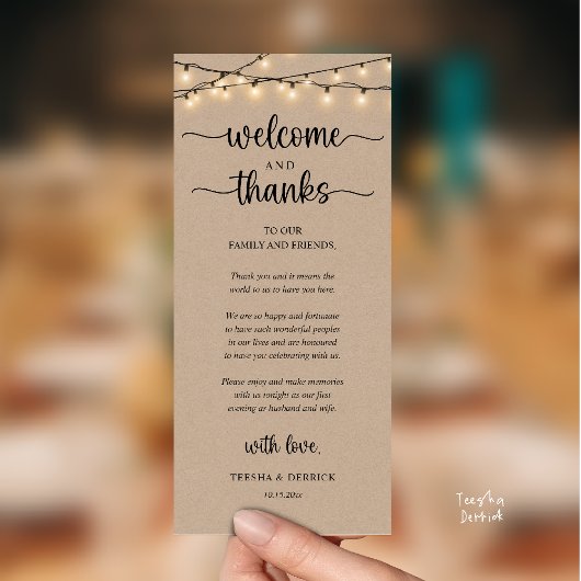 Carte d'invité de réception rustique "Bienvenue et