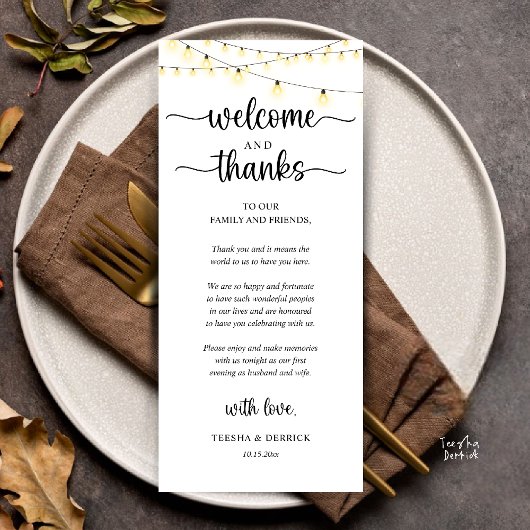 Carte d'invité de réception rustique "Bienvenue et