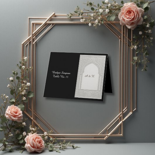 Carte d'invité Mariage Arc Floral Embossée Argent