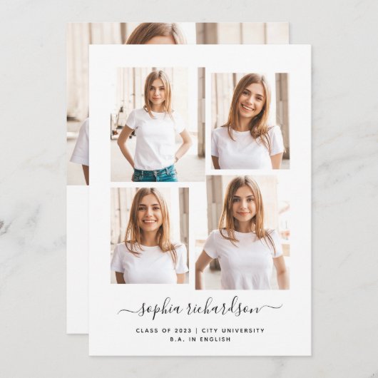 Carte Diplômé 2023 | Mise en page de collage multiphoto  (Devant / Derrière)