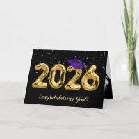 Diplômé 2026 avec casquette violette et confettis