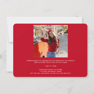 Carte Diplôme 2026 Photo Rouge Blanc Annonce de fin d'ét