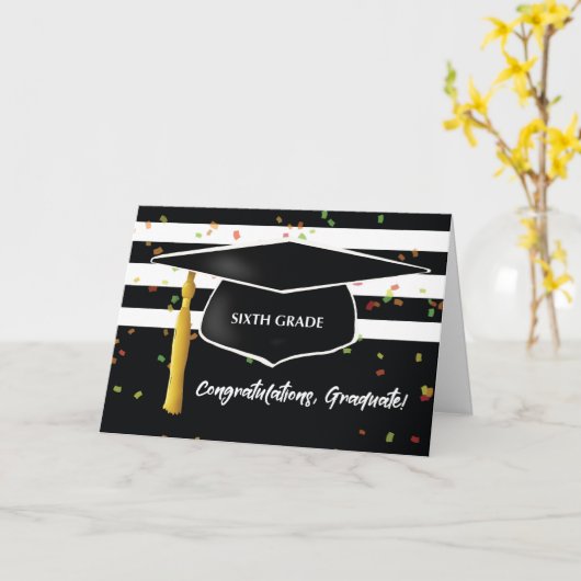 Carte Diplôme 6e année avec Casquette et noir blanc (Fleur jaune)