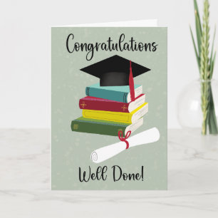 Carte Diplômé avec pile de livres Casquette et diplôme
