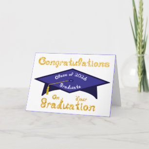 Carte Diplômé de la promotion 2026 Bleu Nuit Blanc Or
