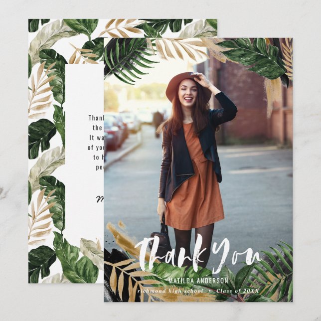 Carte Diplôme de photo tropicale peinte merci (Devant / Derrière)