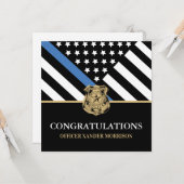 Carte Diplôme de police Ligne bleue Drapeau Félicitation (Devant/Arrière en situation)