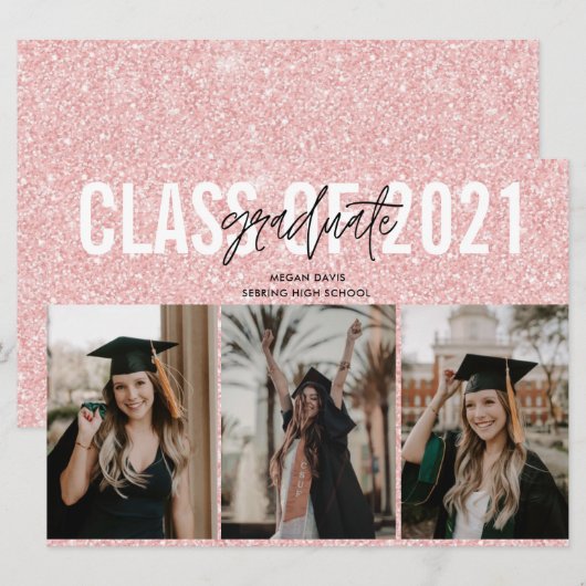 Carte Diplôme d'études secondaires Rose Trois Photo (Devant / Derrière)