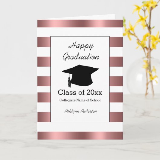 Carte Diplôme d'or Rose rayé (Fleur jaune)