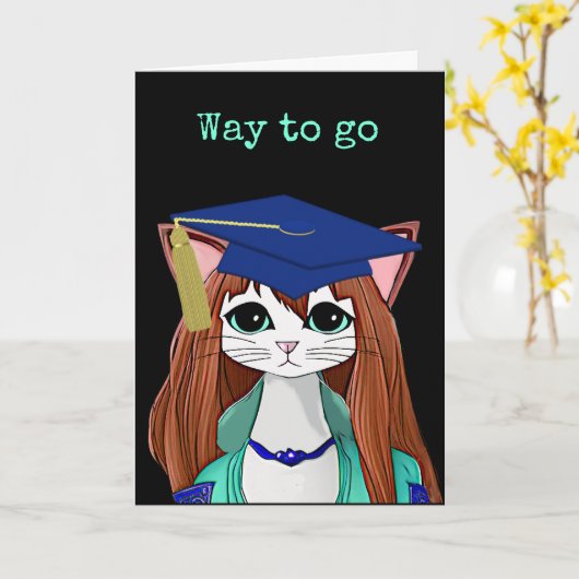 Carte Diplômé en chat de dessin (Fleur jaune)