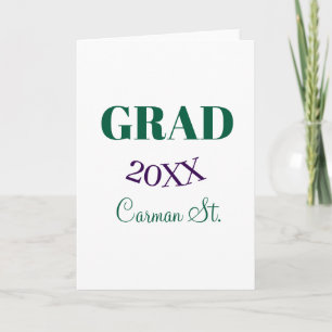 Carte diplômé félicitations vert violet gras année 20XX