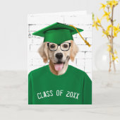 Carte Diplômé Golden Retriever avec Casquette vert (Fleur jaune)