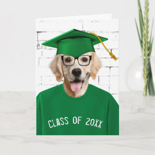 Carte Diplômé Golden Retriever avec Casquette vert