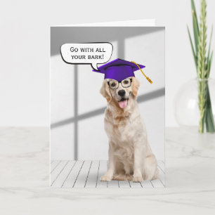 Carte Diplômé Golden Retriever avec casquette violette