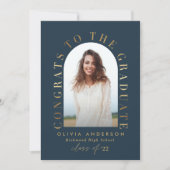 Carte Diplôme moderne géométrique en or bleu photo arc (Devant)