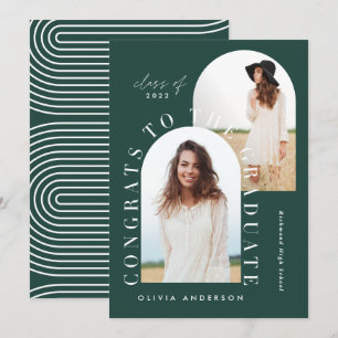 Carte Diplôme moderne vert géométrique multi photo arc