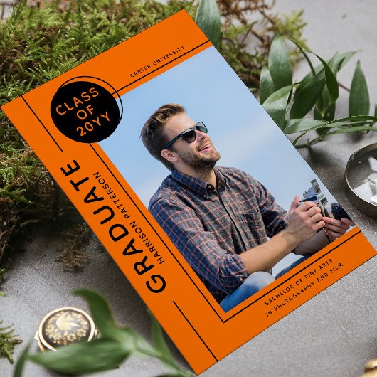 Carte Diplôme photo Script moderne Orange noir