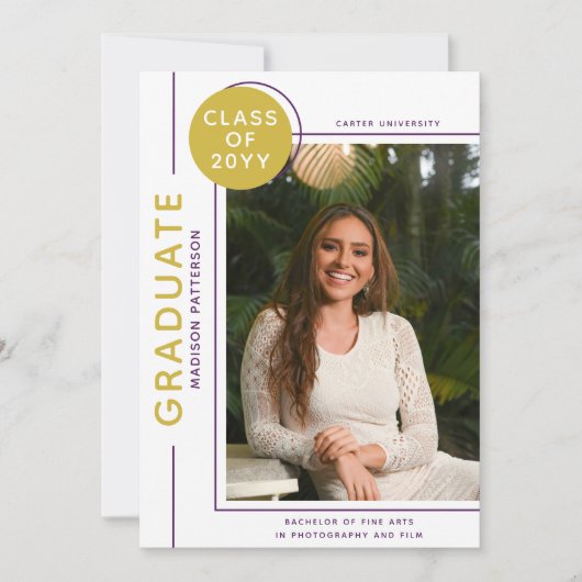 Carte Diplôme photo Script moderne Purple Gold (Devant)