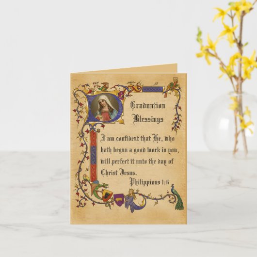 Carte Diplôme Vierge Marie Bordure décorative (Fleur jaune)