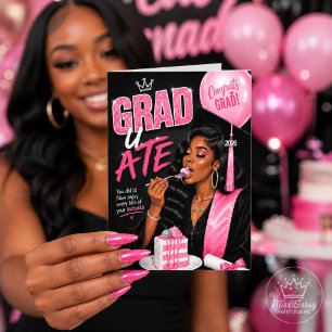 Carte Diplômée Classe 2026 Femme Noire Rose