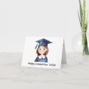 Carte Diplômée Petite Fille Personnalisée (Cheveux Marro