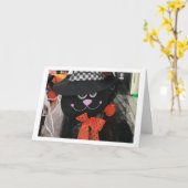 CARTE DIRE **HEUREUX HALLOWEEN** AVEC CHAT NOIR CUT (Fleur jaune)