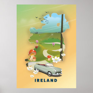 Carte d'Irlande affiche de voyage vintage