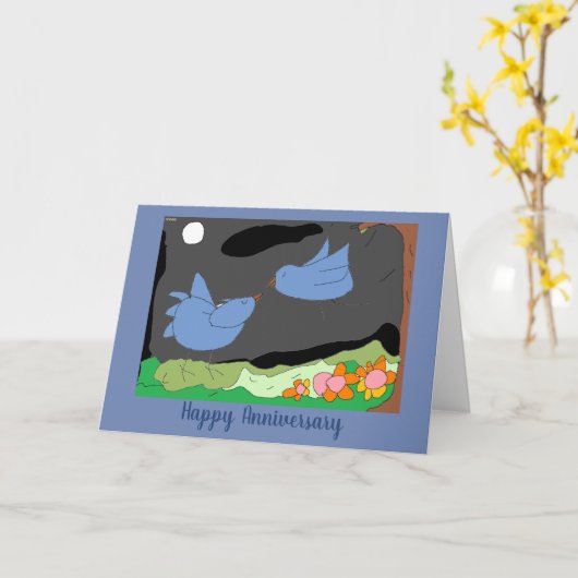 Carte Dites Joyeux Anniversaire avec les oiseaux de l'am (Fleur jaune)