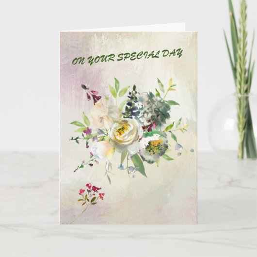 Carte Dites un joyeux anniversaire avec de jolies fleurs (Devant)