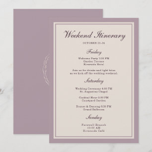 Carte d'itinéraire de weekend de mariage Mauve Plu