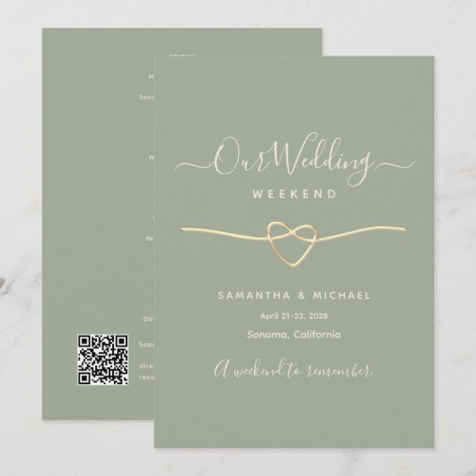Carte d'itinéraire de weekend de mariage Vert Saug (Devant / Derrière)