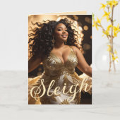 Carte Diva afro-américaine : Noël glamour (Fleur jaune)