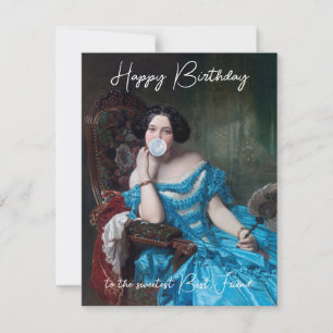 Carte Diva de bubble gum en satin bleu Joyeux Anniversai