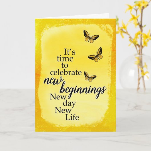 Carte Divorce Encouragement avec Papillons et Script (Fleur jaune)