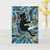 Carte Divorce séparation condoléances Chat et poisson (Fleur jaune)