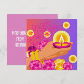 Carte Diwali Coloré Rose & Purple Main & Lanterne (Devant / Derrière)