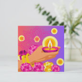 Carte Diwali Coloré Rose & Purple Main & Lanterne (Debout devant)