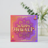 Carte Diwali couleur rose et violet Mandala (Debout devant)