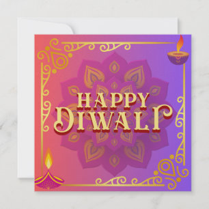 Carte Diwali couleur rose et violet Mandala
