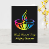 Carte Diwali - Lampe arc-en-ciel (Fleur jaune)